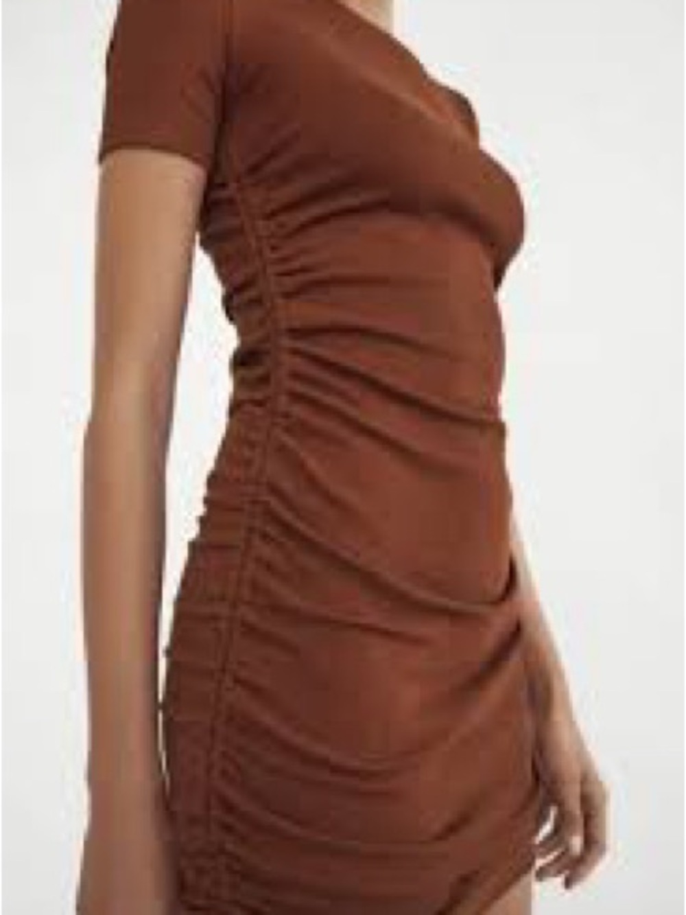 ZARA| Brown Ruched Short Sleeve Bodycon Cotton Knit Dress Sz M